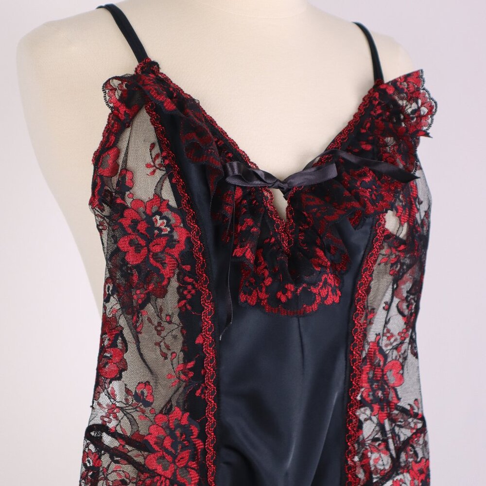 ❄️ Vintage Shirley Red Black Lace Bodysuit Lingerie Nightgown Babydoll Sexy Sm - Picture 3 of 8